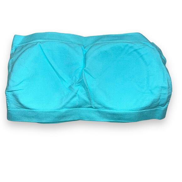 Womens Bandeau Strapless Bra Removeable Padding Stretchy Teal Blue XXL - Picture 2 of 7